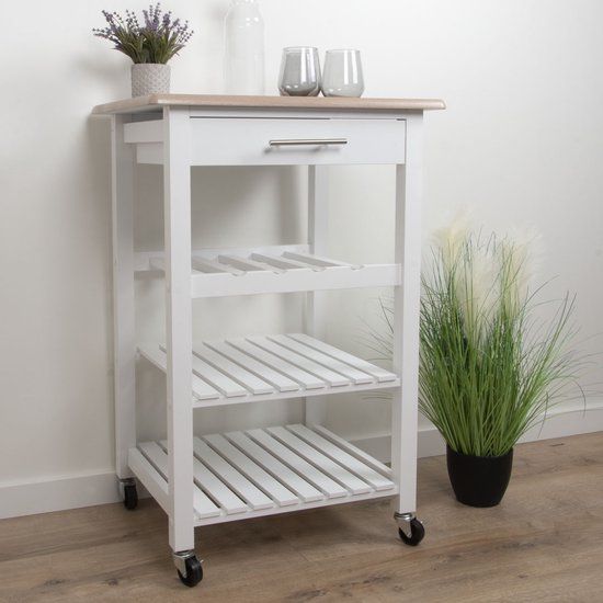 Milton & Oldbrook Keukentrolley Linz Wit - Wit - MDF - 48x58x87 cm
