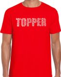 Bellatio Decorations Shoppartners Bv Glitter Topper T-shirt Rood met Steentjes/Rhinestones voor Heren - Glitter Kleding/Foute Party Outfit M