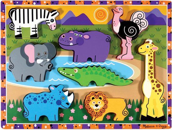 Melissa & Doug Extra dikke houten safaripuzzel (8 stukjes)
