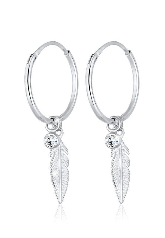 Elli Earrings Creole Feather Boho Swarovski Crystals 925 Sterling Silver