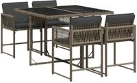 vidaXL 5-delige Tuinset met kussens poly rattan grijs