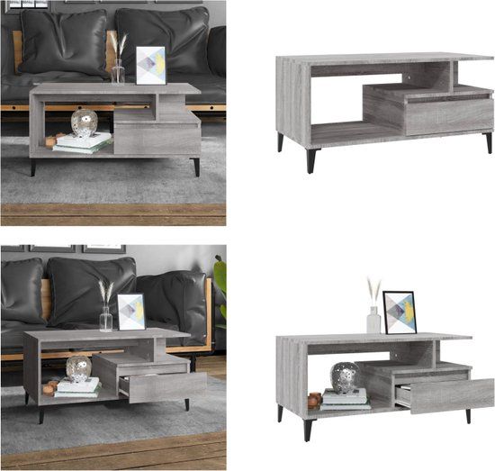vidaXL Salontafel 90x49x45 cm Bewerkt Hout Grijs Sonoma