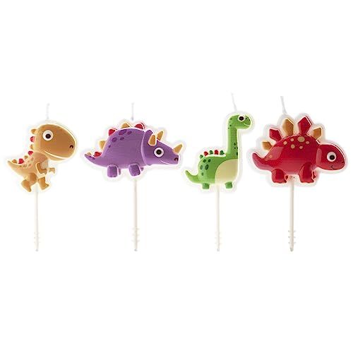 Dekora - 4 Verjaardagskaarsen Dinosaurussen voor Taart 9,3 cm