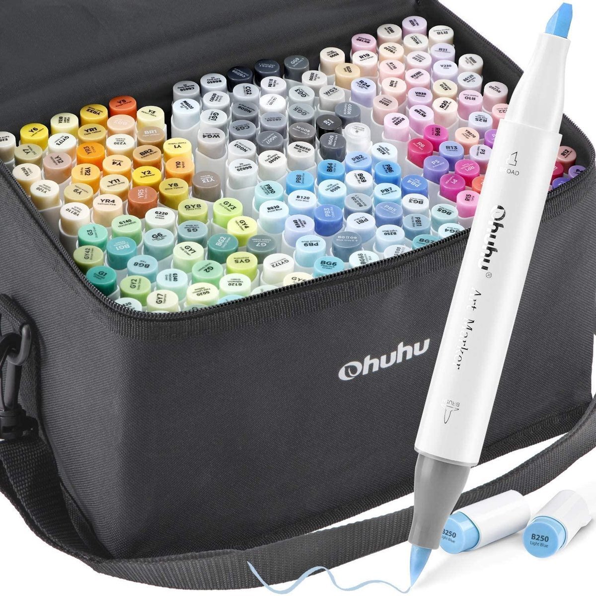 Ohuhu - Alcohol based Art markers Brush & chisel - set van 168 + Blender + etui