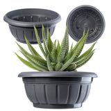 Galicja Bloemenschaal, ronde plantenbak, plantenbak van kunststof, weerbestendige bloempot voor buiten, bloemen, planten, tuin, balkon, decoratie, bloempot, vorstbestendig, 30 cm, antraciet