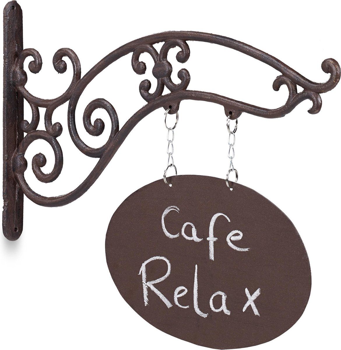 Relaxdays Uithangbord Beschrijfbaar - Hangbord Gietijzer - Bruin/Zilver