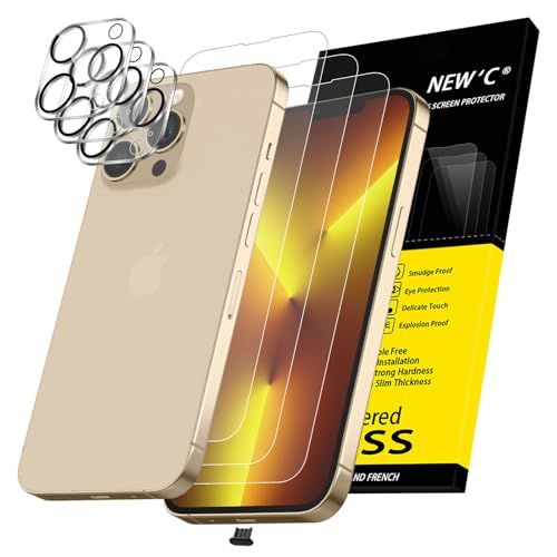 NEW'C 3 x Screen Protector voor iPhone 13 Pro Max (6,7 inch) en 3 x Camera Lens Protector