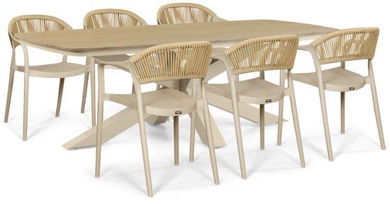 Domani Furniture Tuinset 6 personen 220 cm Kunststof Taupe