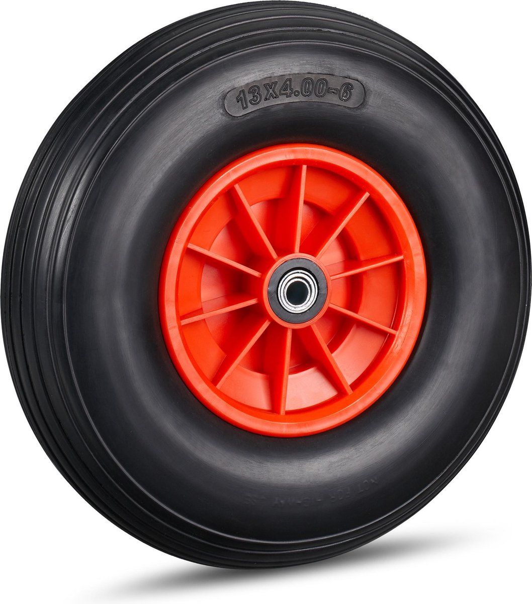 Relaxdays Kruiwagenwiel 4.00-6 - Volrubber - Anti Lek PU Reservewiel - Compleet - Adapters
