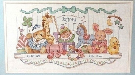 Dimensions Borduurpakket Geboortetegel Toy Shelf Birth Record 3729