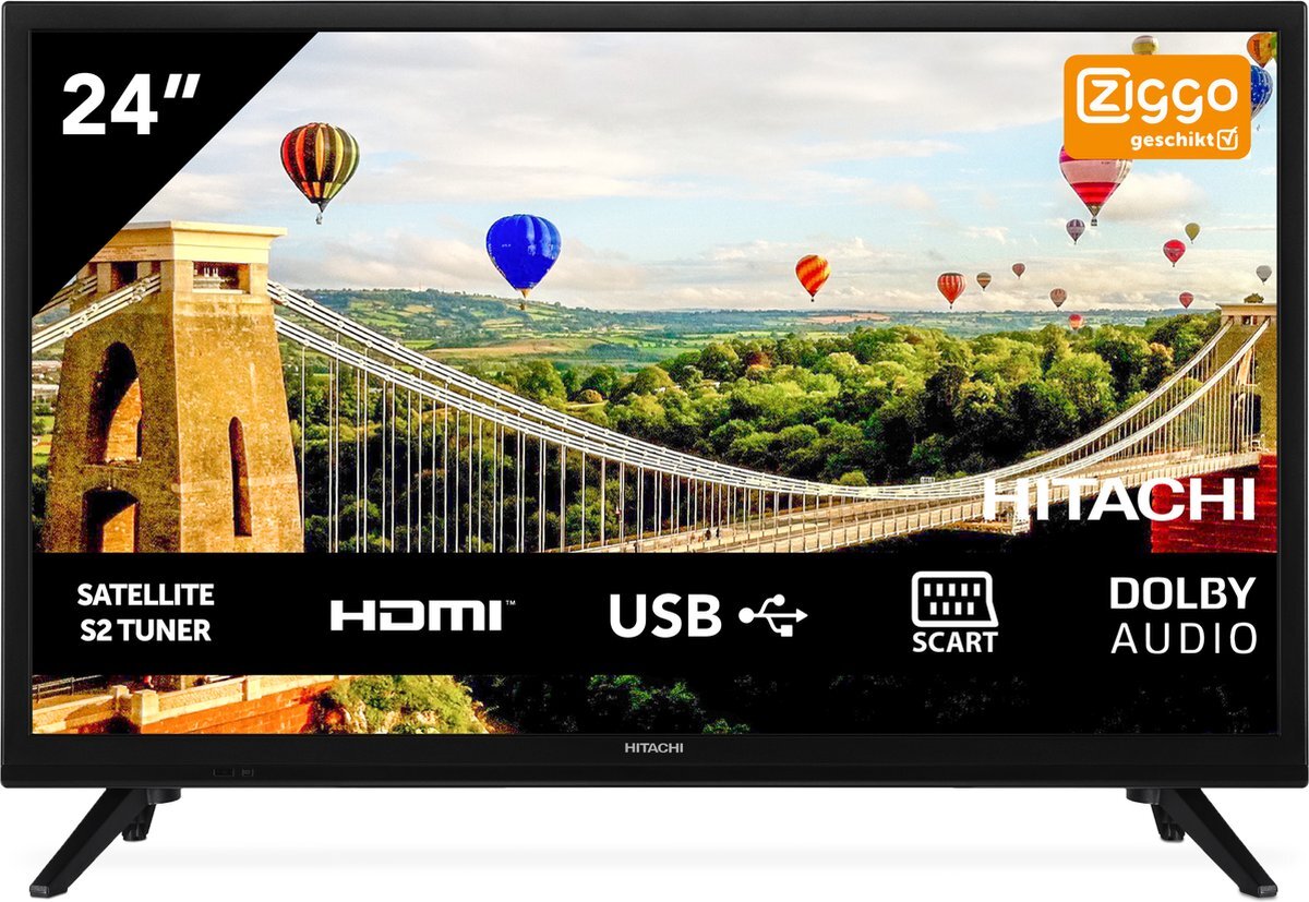 Hitachi 24HE1300 Televisie - 24 inch - HD Ready - LED TV met HDMI, SCART en USB