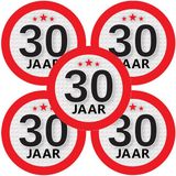 Bellatio Decorations 30 jaar leeftijd sticker - 5x - rond - Dia 9 cm