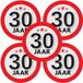 Bellatio Decorations 30 jaar leeftijd sticker - 5x - rond - Dia 9 cm