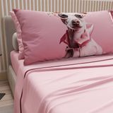 PETTI Artigiani Italiani - Beddengoed dieren met honden van katoen met kussenslopen in digitale print, laken voor eenpersoonsbed, roze eenpersoonsbed, 100% Made in Italy