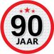 Bellatio Decorations 90 jaar leeftijd sticker - rond - Dia 15 cm - 90 jaar verjaardag - jubileum - leeftijd versiering