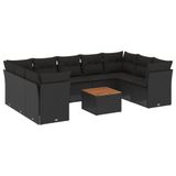 vidaXL 10-delige Loungeset met Kussens, Poly Rattan, Zwart