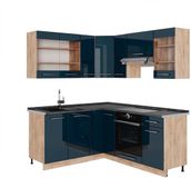 Vicco Hoekkeuken Fame-Line, Donkerblauw hoogglans/Goudkleurig Eiken, 190 x 160 cm, WB Antraciet
