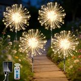 yowin Kerstverlichting op zonne-energie voor buiten, 4 x 120 leds, kerstdecoratie, 8 modi, vuurwerk, waterdichte zonnelampen, paardenbloem, balkon, bloembak, warm wit
