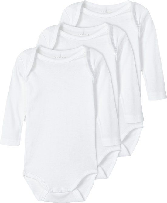 NAME IT NBNBODY 3P LS SOLID NOOS Baby Bodies Unisex Lange mouw Katoen Wit (set van 3) Maat 68