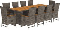 vidaXL 11-delige Tuinset met Kussens, Grijs, Polyrotan