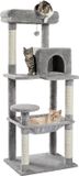 oCreon Krabpaal voor grote katten - 143 cm hoog - stabiel met kattenhuis en hangmat - grijs