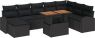 vidaXL Banc de jardin - Set - 9 - pièces - Noir - Poly - rotin
