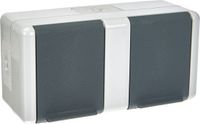 JUNG opbouw stopcontact met randaarde 2-voudig horizontaal met onderkast 16A IP44 - WG800 grijs (8220-1W)
