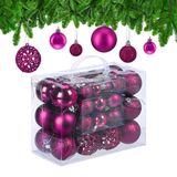 Relaxdays Kerstballen - Set van 50 - Onbreekbaar - Kunststof - ∅ 3, 4 & 6 cm - Paars-Roze
