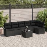vidaXL Tuinbank Set Zwart Polyrattan