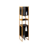 Avilia Ruimtebesparende kast met 2 deuren voor badkamer - modulaire zuilkast, 33 x 33 x 170 cm, zwart, binnen verstelbaar, van MDF en bamboe