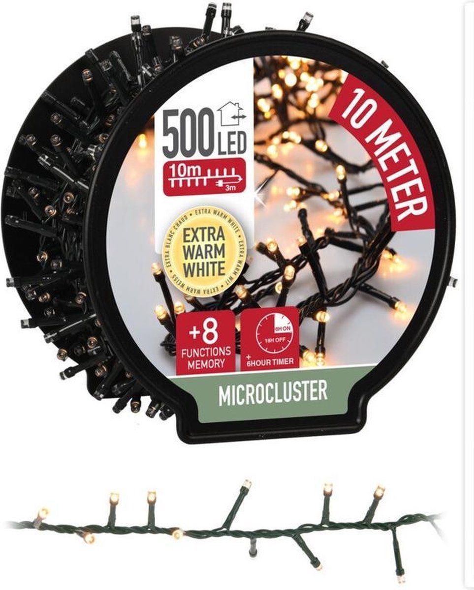 Kerstverlichting Clusterverlichting op haspel 500 LEDs warm wit 10 meter - Zwart snoer - Buiten en binnen