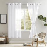 DWCN Sheer Voile gordijn, transparant, gordijn met ingestanste ringen, 2 stuks, met ogen, voor woonkamer, babykamer, slaapkamer, wit, 183 x 140 cm (h x b)