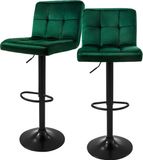 ML-Design Barkruk set van 2 groen fluwelen bekleding met rugleuning en voetensteun in hoogte verstelbaar 63-83cm