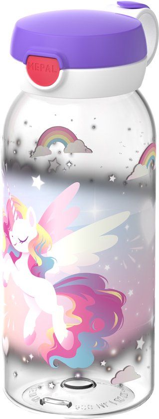 Mepal Drinkfles met flipdop Campus - 600 ml - Waterfles kinderen - Lekdicht - Hygiënische deksel - Unicorn Glow