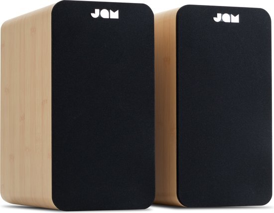 JAM AUDIO Bluetooth Boekenplank luidsprekers - Compact, netvoeding aangedreven dual speaker systeem, Aux-in functie, 4 inch driver, hoge definitie versterkers, rijker bas, fijnere akoestiek - hout bruin, hout