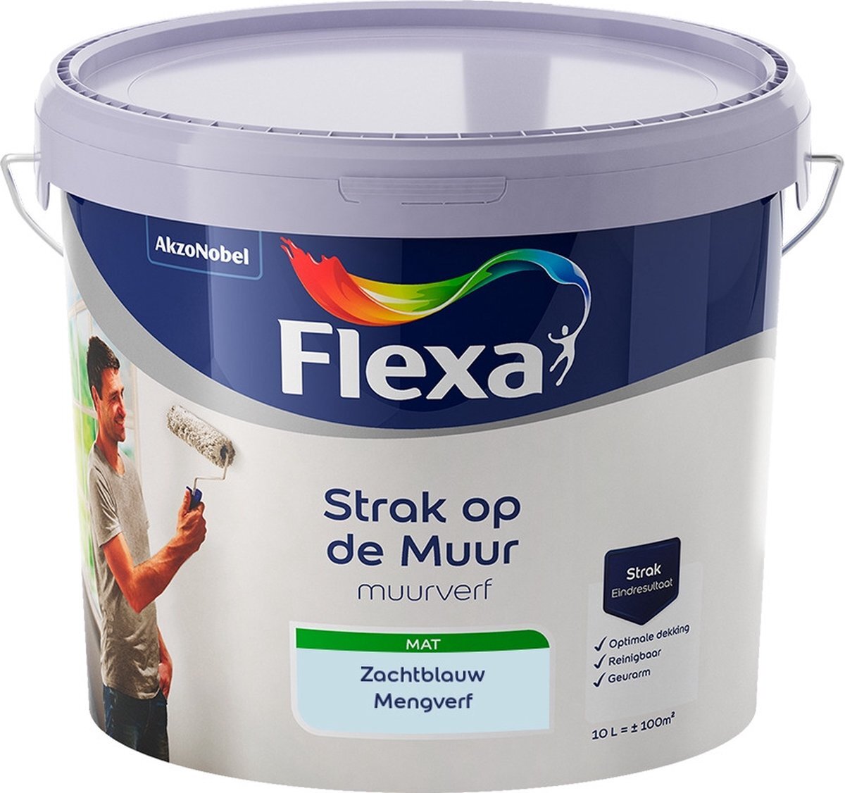 FLEXA Strak op de Muur Muurverf - Mat - Mengkleur - Zachtblauw - 10 liter