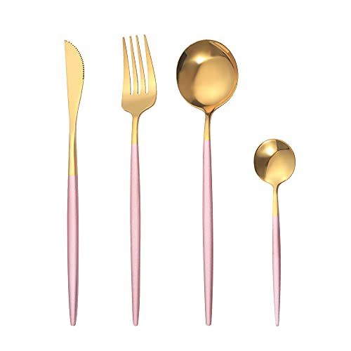 OUQIWEN 8-delige roestvrijstalen bestekset, roze goud