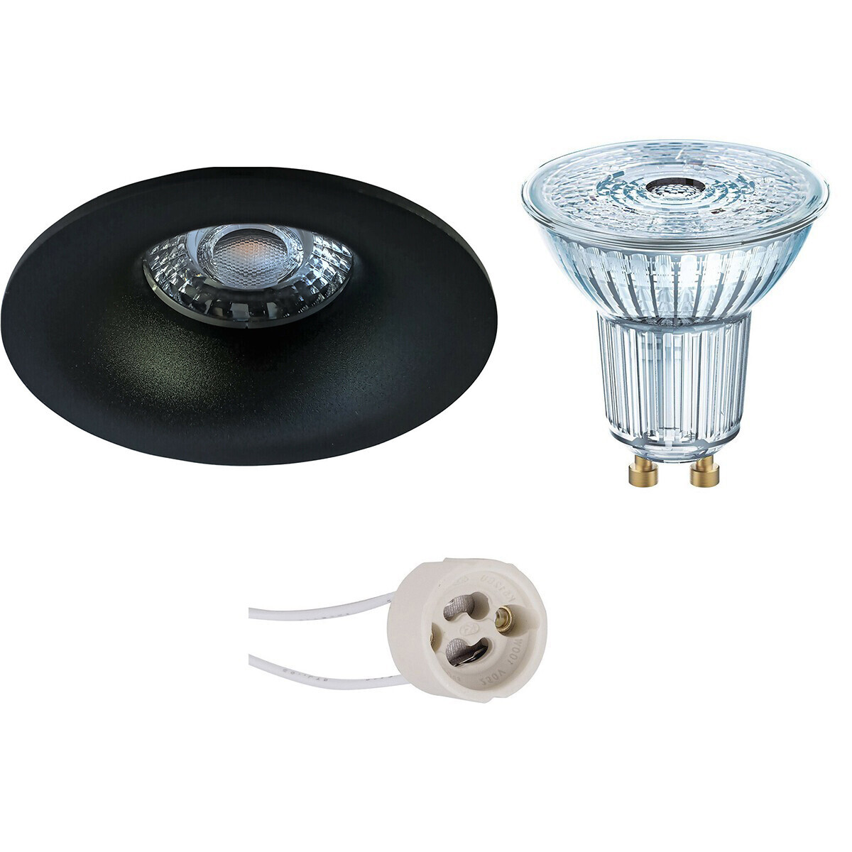 Osram - LED Spot Set - Parathom PAR16 927 36D - Pragmi Nora Pro - GU10 Fitting - Dimbaar - Inbouw Rond - Mat Zwart - 5.5W - Warm Wit 2700K - Ã˜82mm