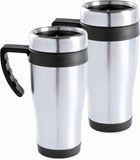 Merkloos / Sans marque Makito Western Europe RVS thermosbeker/warmhoud koffiebeker - 2x stuks - zwart - 500 ml - Isoleerbekers/reisbekers