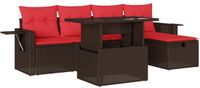 vidaXL 6-delige tuinbankset met kussens, bruin, polyrotan