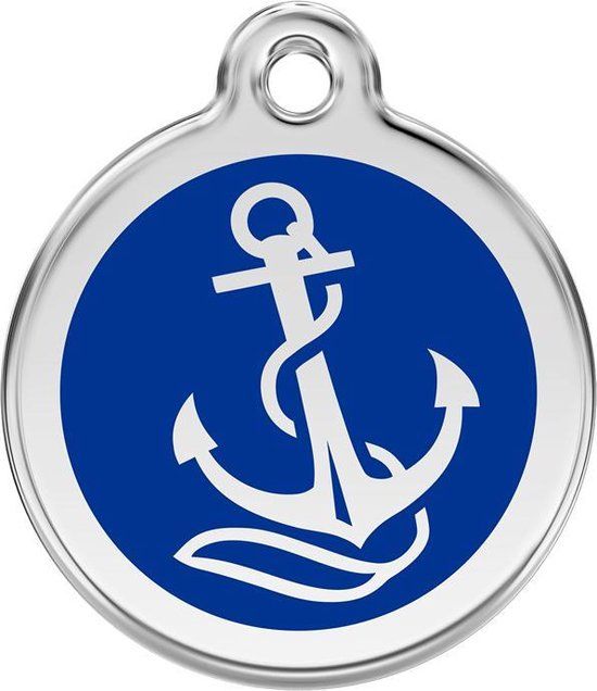 Red Dingo hondenpenning 20 mm anker Donkerblauw met anker RVS S