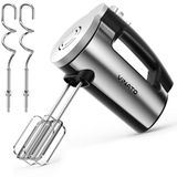 VINATO Elektrische handmixer, 300 W, mixer met 6 snelheden, 2 gardes en 2 deeghaken van roestvrij staal voor het mengen van eieren, deeg en gebak