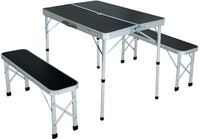 Akord Reisset ROI Tafel + 2 Banken Zwart Aluminium/MDF Opvouwbaar
