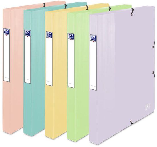 Oxford Standaardcapaciteit: School Life 24 x 32 cm, rug 25 mm, met elastische omslag, polypropyleen, pastelkleuren