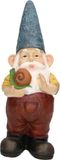 Decoris Tuinkabouter Simon - met slak - 29 cm - Tuindecoratie/tuinversiering kabouters beelden