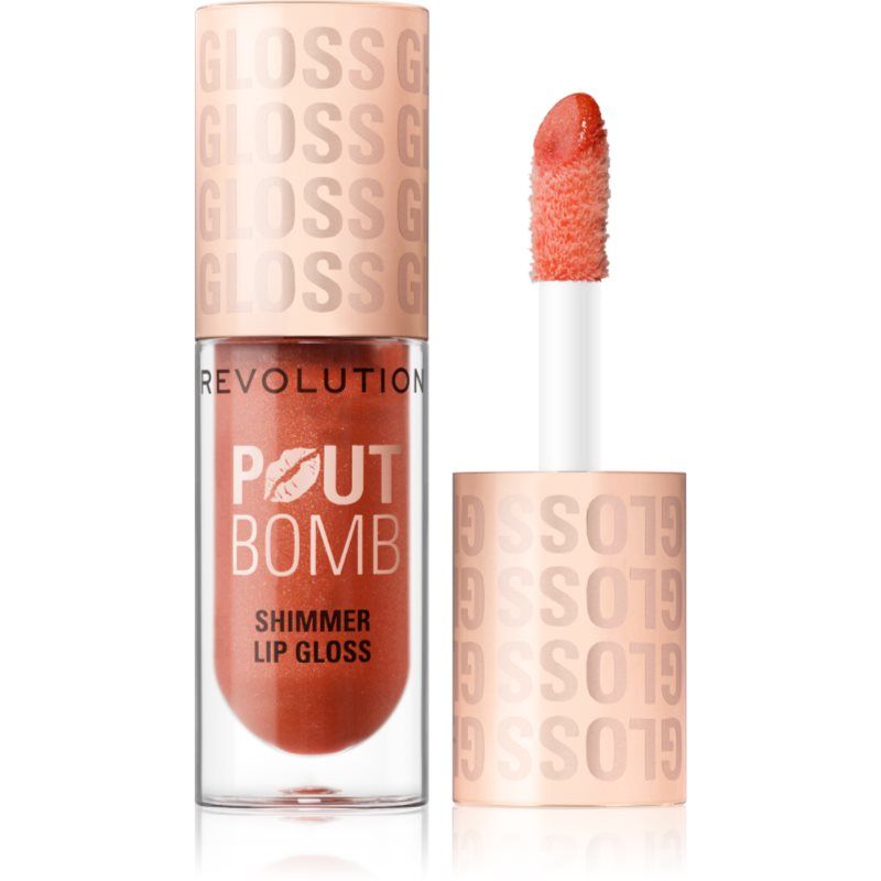 Revolution Pout Bomb Shimmer Gloss Hoogglans Lipgloss & Shimmer voor Glanzende Lippen, met Hyaluronzuur & Zoete Vanillegeur, Nude Glow