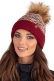 Vivisence Dames Wintermuts - Gebreid Met Pompon Van Eco Bont Wolmix Met Zachte Fleecevoering Antistatisch Voor Haar - Warm En Comfortabel In Koude Winterdagen Ideaal Voor Dagelijks Gebruik - Wijnrood