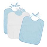 padre Ti TIN Ti TIN, Set van 3 waterdichte slabbetjes, 33 x 36 cm, 90% katoen, 10% polyester, slabbetjes voor baby's vanaf 1 jaar, gesp, sluitband, zonder plastic, effen kleur (wit en blauw) - 320 g/m²
