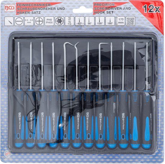 Precisie schroevendraaier en haak set 12-delig - Geïsoleerd 1000V - Blauw