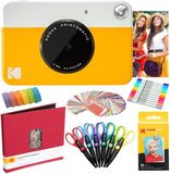 KODAK Printomatic Instant Camera (geel) Art Kit Zink Papier (20 vellen) + Scrapbook + Markers + Stickers + Schaar + Washi Tape